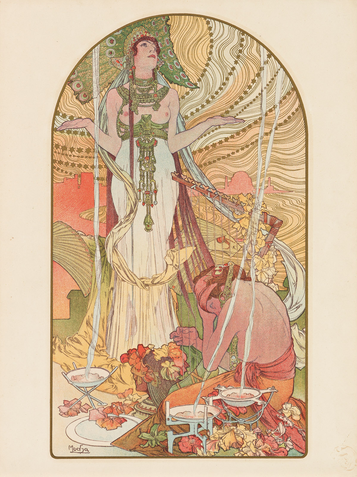 ALPHONSE MUCHA (1860-1939).  [INCANTATION.] Plate from LEstampe Moderne. 1897. 16x12¼ inches, 50½x31 cm. [Champenois, Paris.]